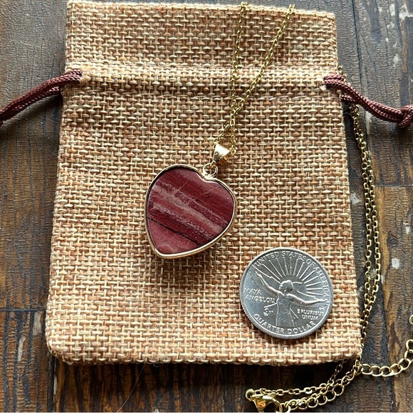 Red Jasper Necklace Red Jasper Pendant Gold Plated Crystal Heart Necklace - Picture 3 of 3